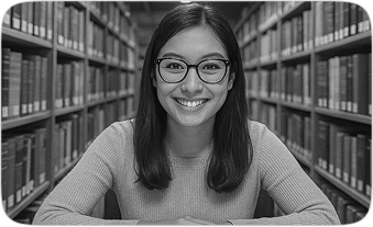Student studying in a library